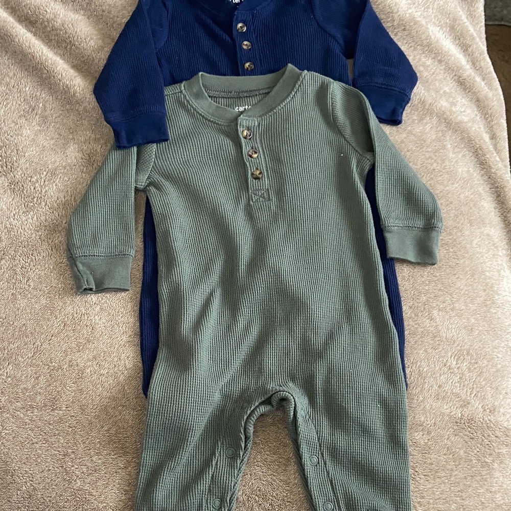 Green Ribbed Henley Baby Romper